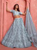 Sweet Grey Sequins Net Party Wear Lehenga Choli With Dupatta