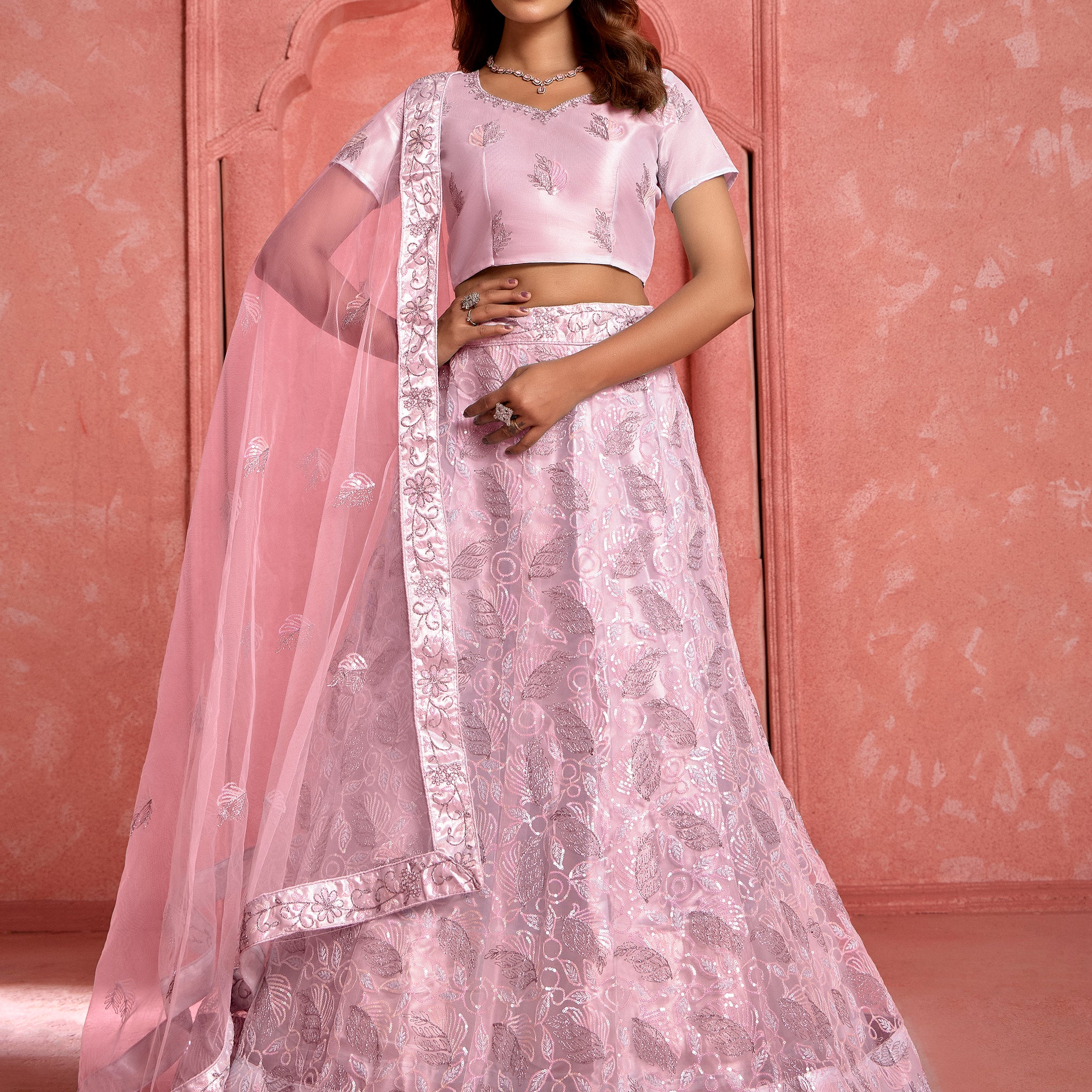 Precious Pink Sequins Net Traditional Lehenga Choli With Dupatta