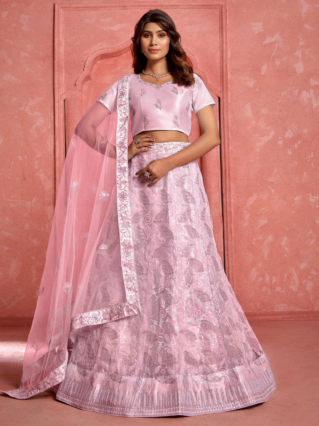 Precious Pink Sequins Net Traditional Lehenga Choli With Dupatta