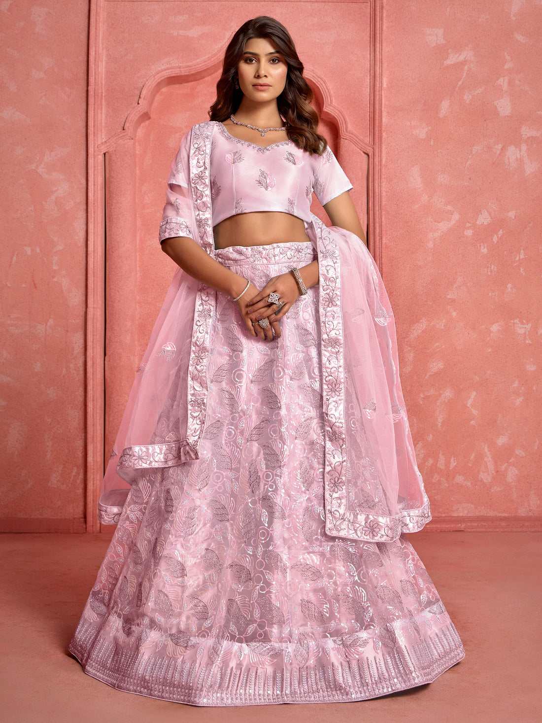 Precious Pink Sequins Net Traditional Lehenga Choli With Dupatta