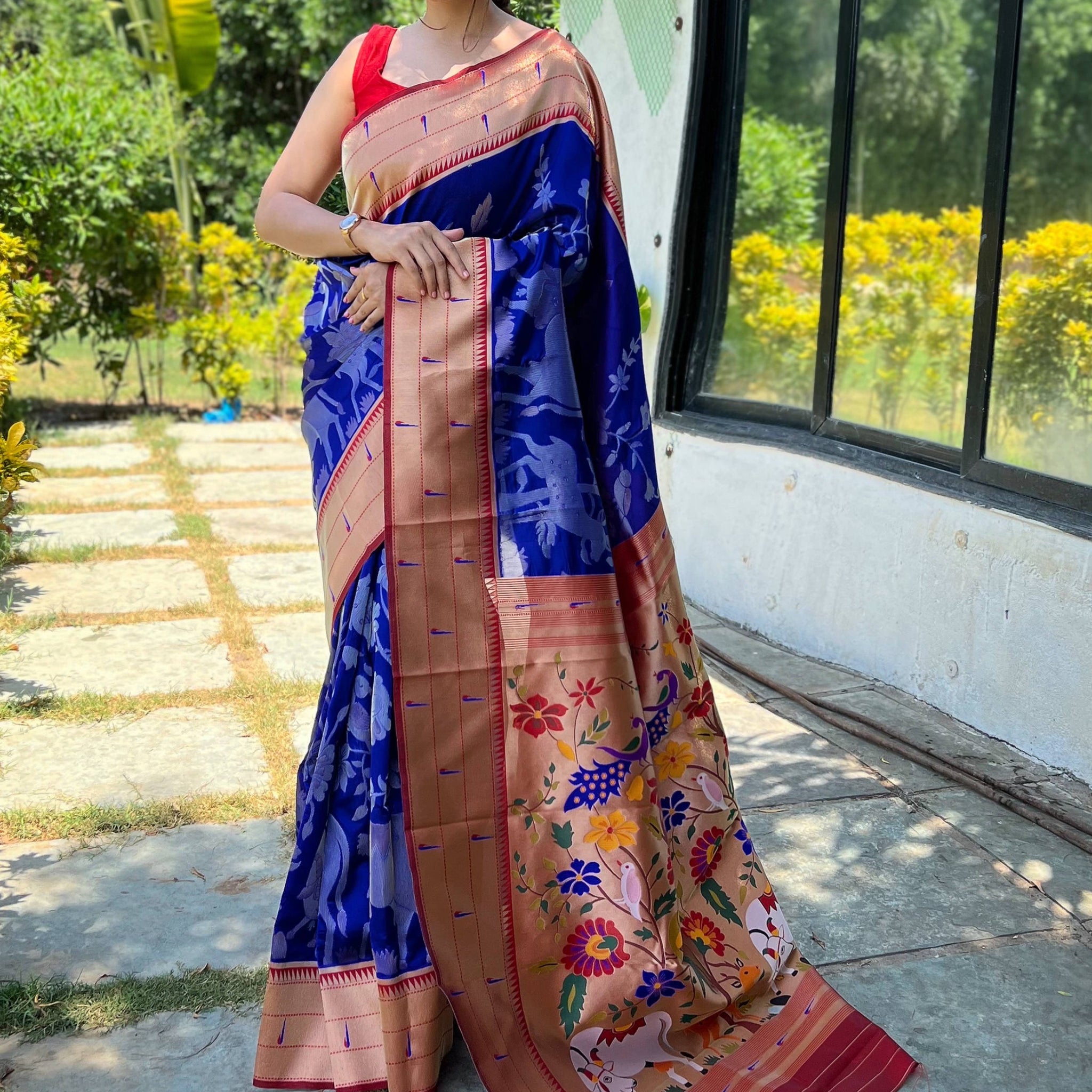 Captivating Blue Woven Paithani Silk Trendy Saree With Blouse