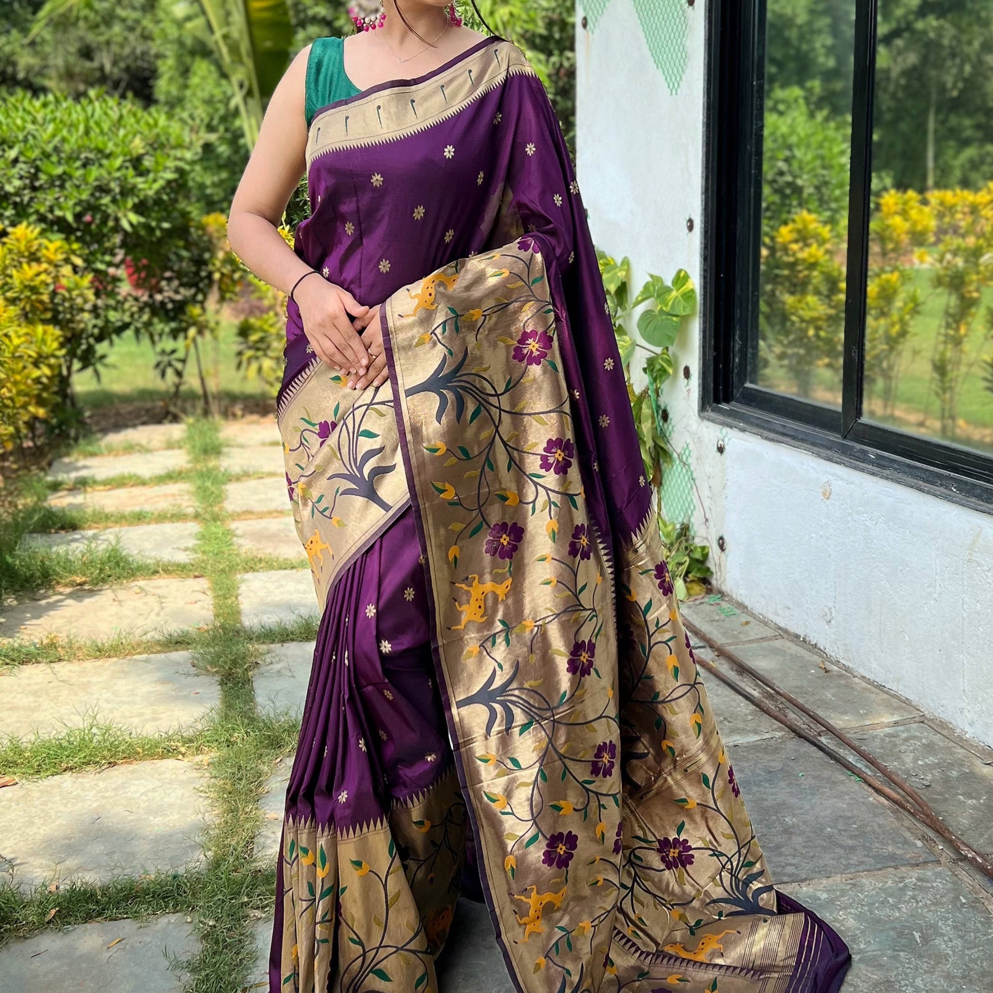 Interesting Purple Woven Paithani Silk Wedding Wear Saree With Blouse