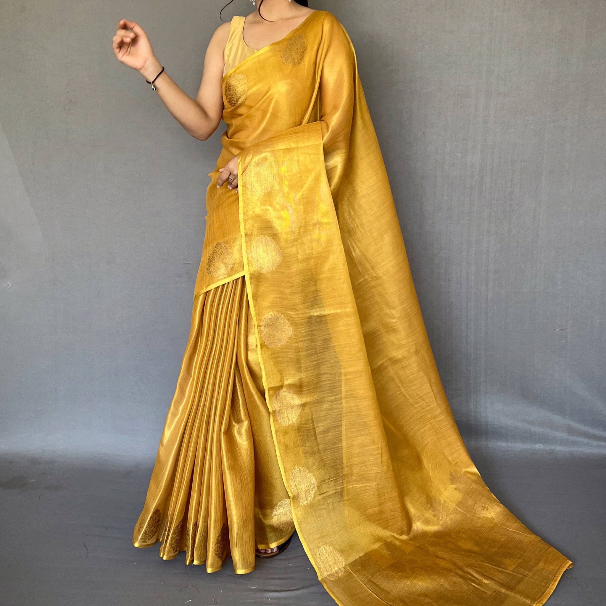 Enchanting Yellow Woven Silk  Traditional Saree With Blouse