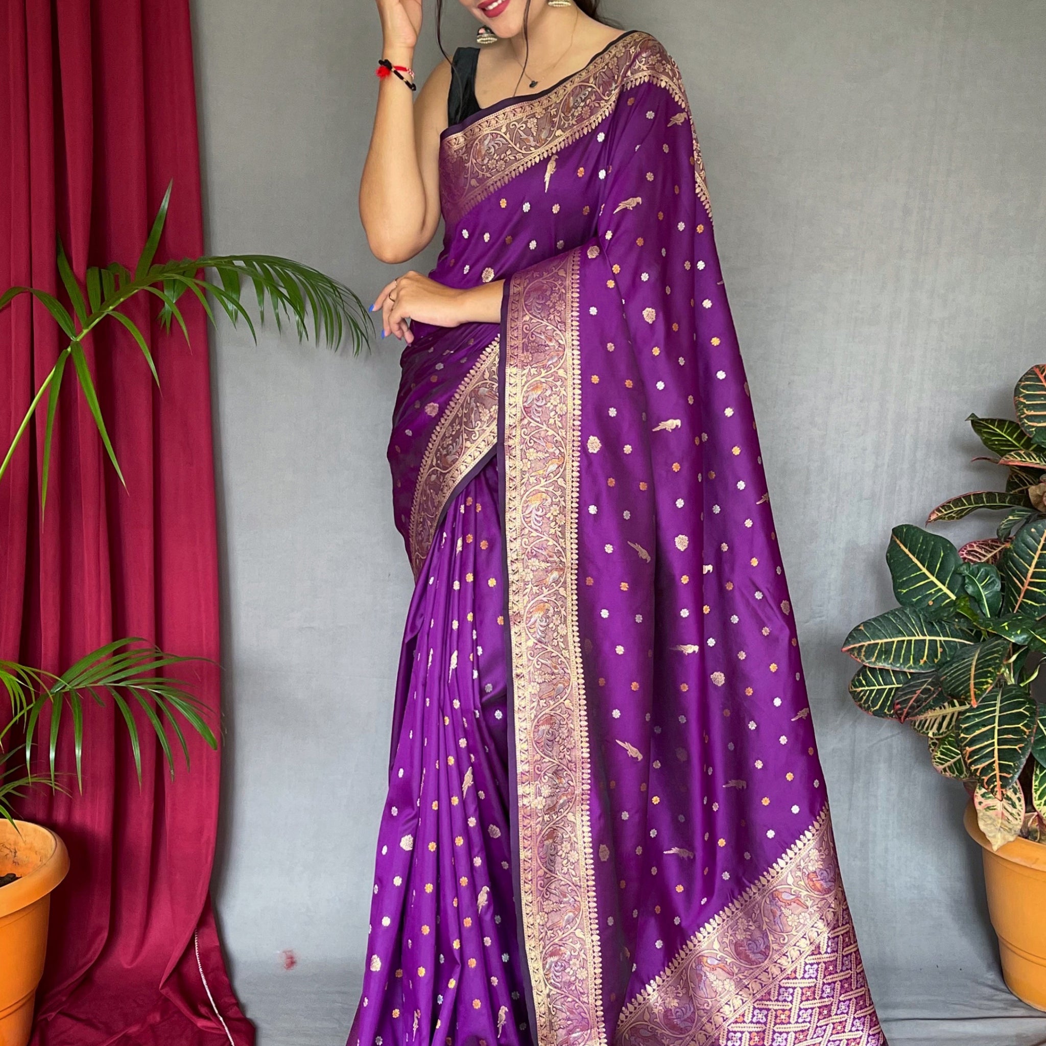Charming purple Zari Woven Silk Event Wear Saree With Blouse