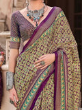 Lovely Purple Digital Printed Silk Casual Wear Saree With Blouse