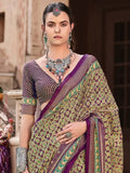 Lovely Purple Digital Printed Silk Casual Wear Saree With Blouse