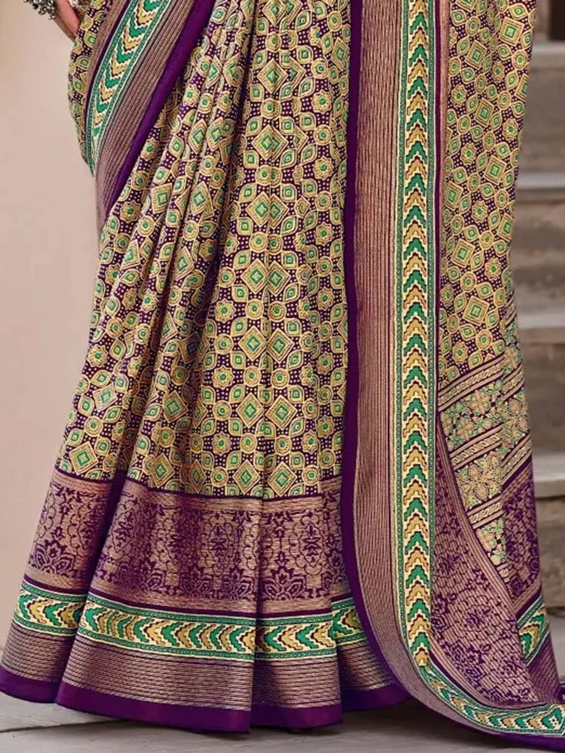 Lovely Purple Digital Printed Silk Casual Wear Saree With Blouse