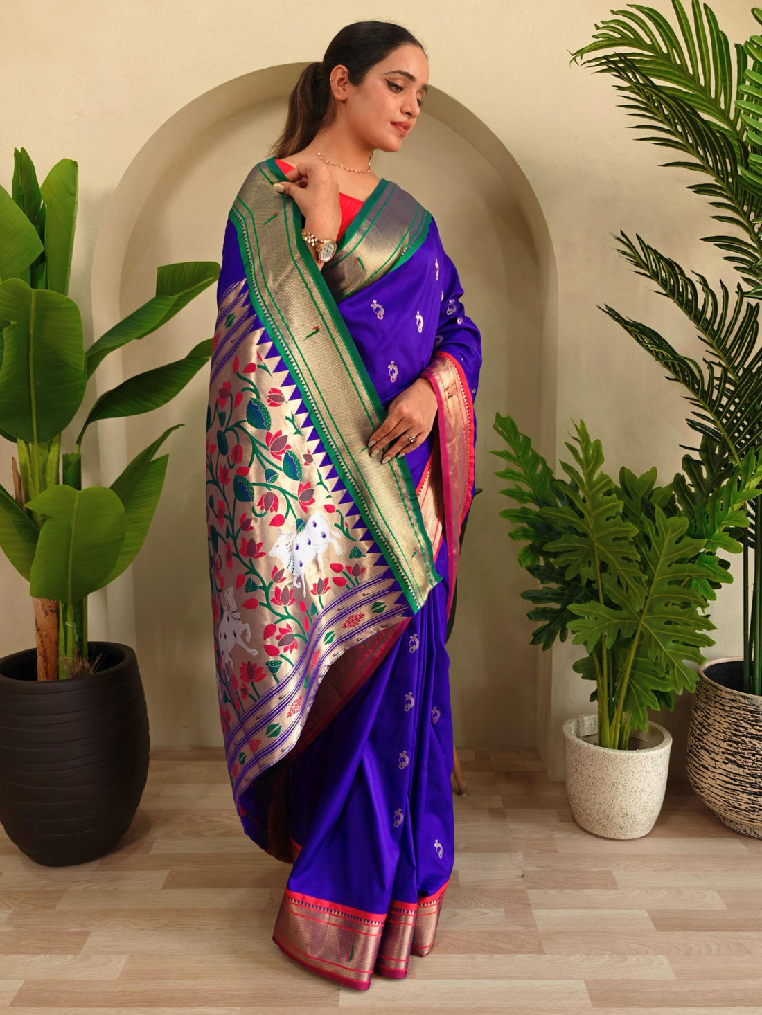 Charming Purple Pichwai Printed Silk Festive Wear Saree With Blouse