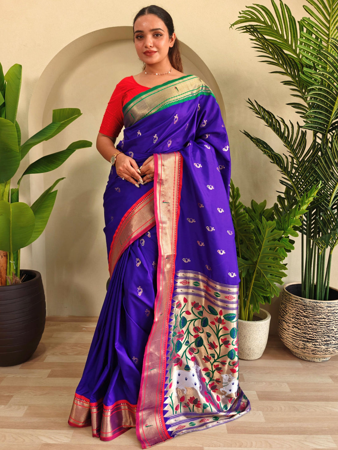 Charming Purple Pichwai Printed Silk Festive Wear Saree With Blouse