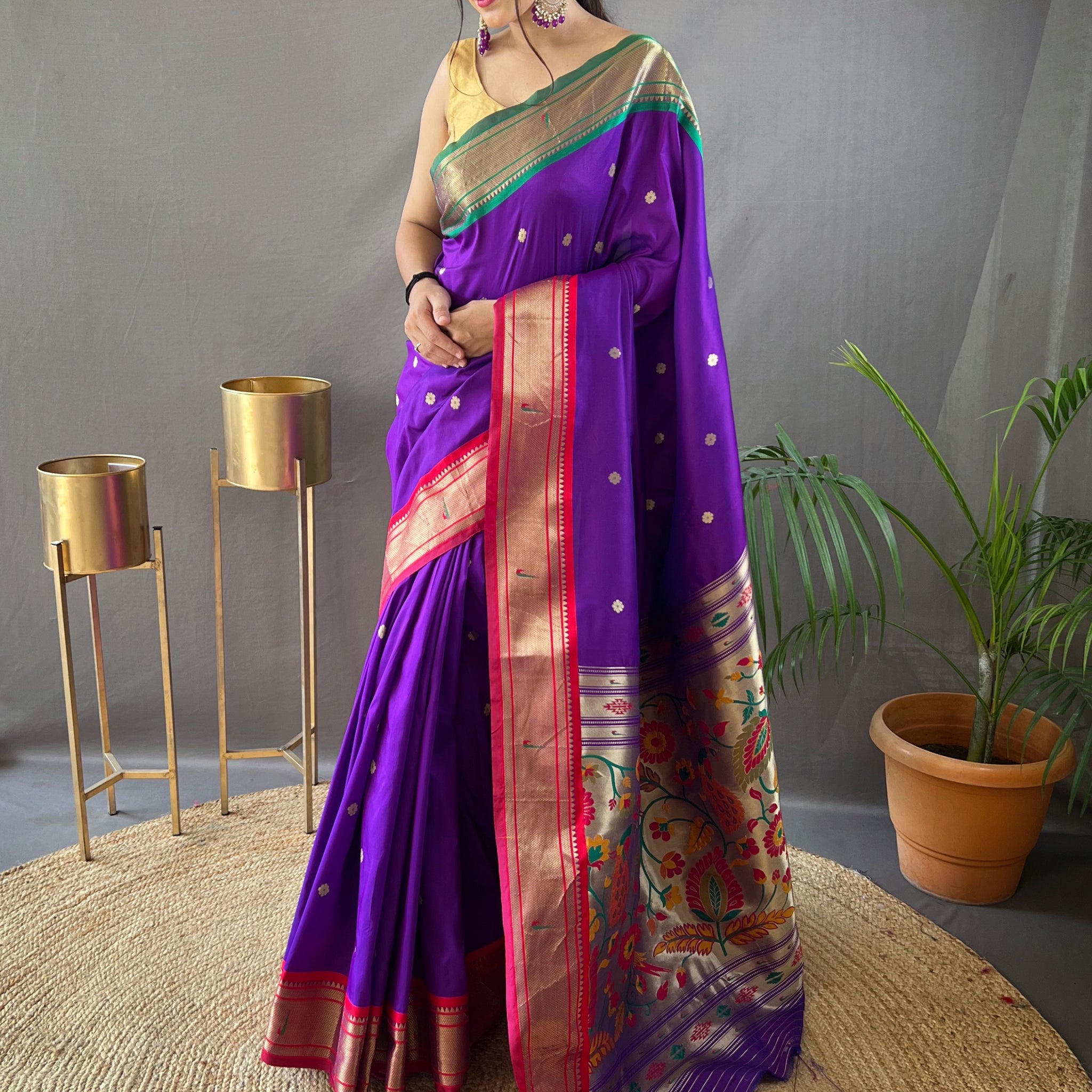 Ravished Purple Zari Weaving Paithani Silk Saree With Blouse