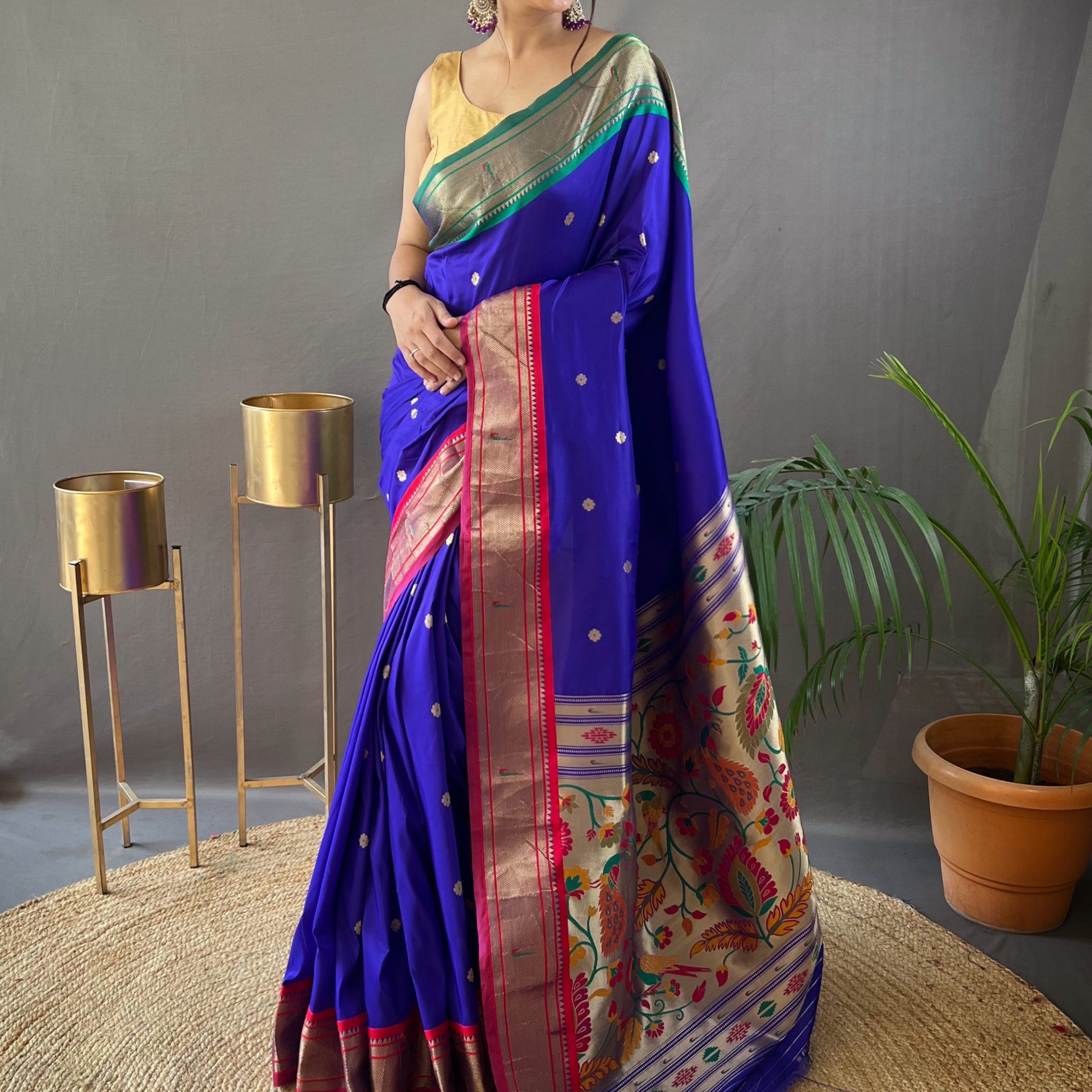Attractive Blue Zari Work Silk Wedding Wear Saree With Blouse