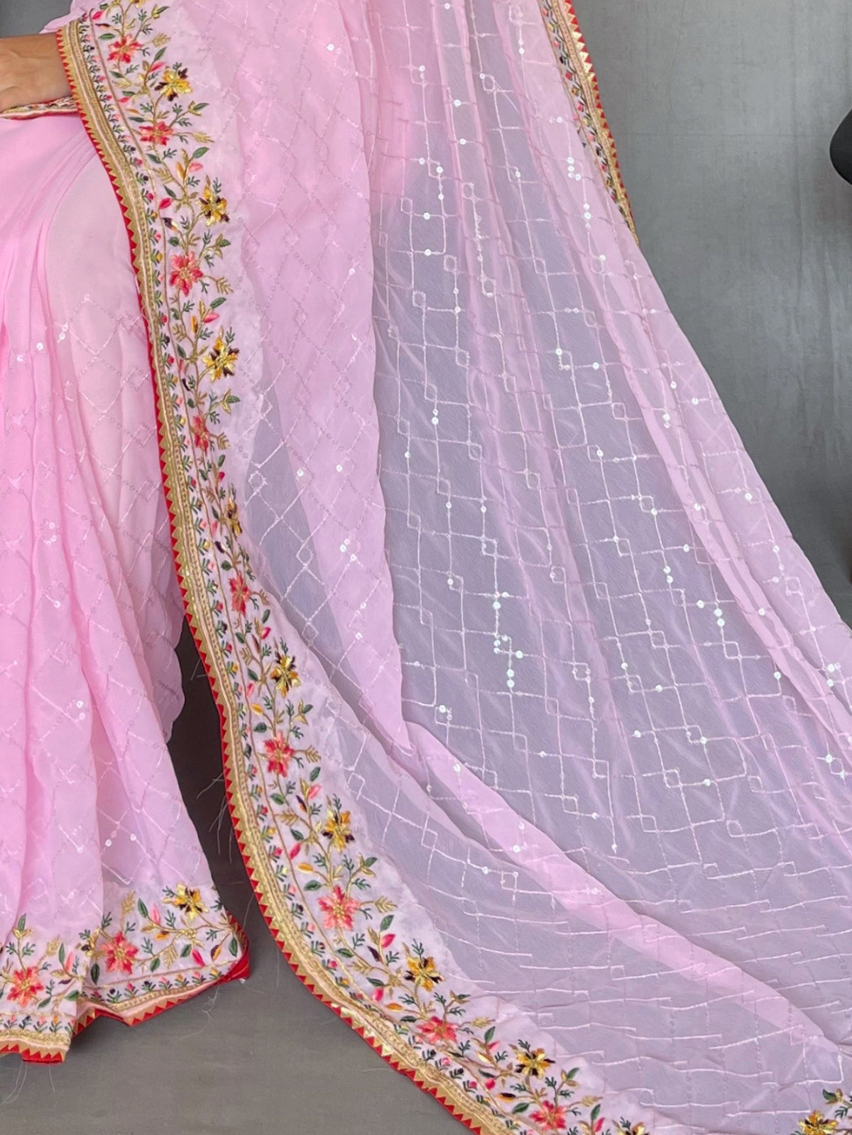 Glamorous Pink Sequins Georgette Event Wear Saree With Blouse