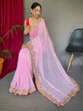 Glamorous Pink Sequins Georgette Event Wear Saree With Blouse