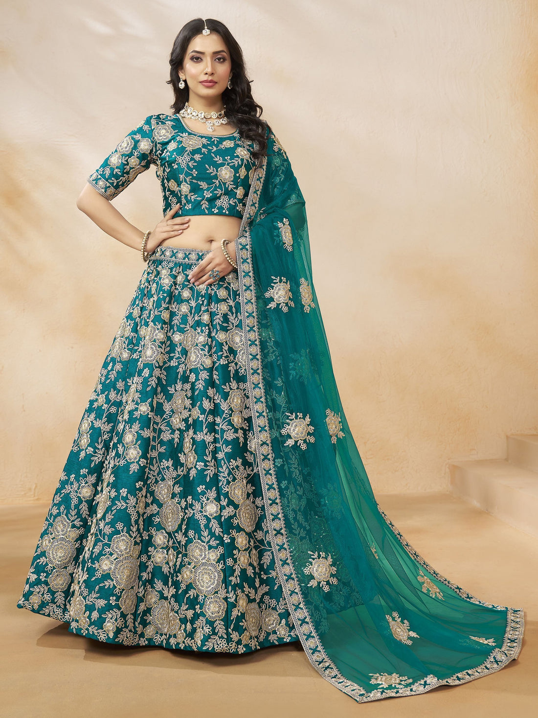 Phenomenal Teal Green Sequins Silk Bridesmaid Lehenga Choli With Dupatta
