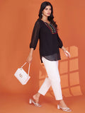 Graceful Black Embroidered Georgette Office Wear Top