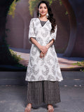 Stylish Black Floral Printed Cotton Casual Wear Palazzo Suit