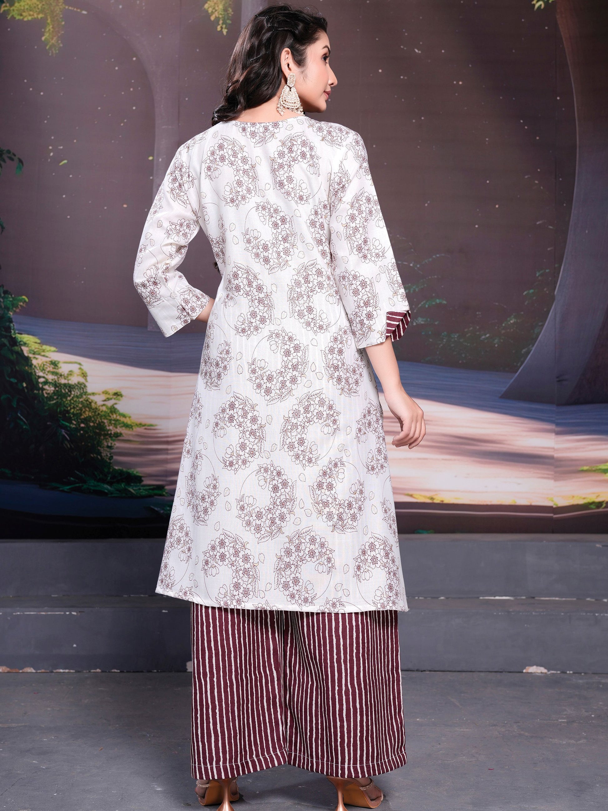 Pretty Maroon Floral Printed Cotton Daily Wear Palazzo Suit