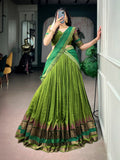 Charming Green Zari Woven Cotton Festive Wear Half Saree Lehenga