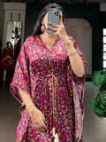 Outstanding Wine Tasseled Gaji Silk Festival Wear Kaftan