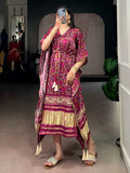 Outstanding Wine Tasseled Gaji Silk Festival Wear Kaftan