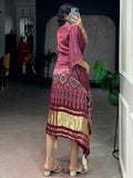 Impressive Wine Tasseled Gaji Silk Daily Wear Kaftan