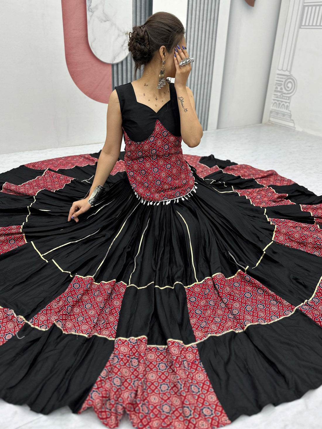 Superior Black Printed Cotton Navratri Special Lehenga Choli