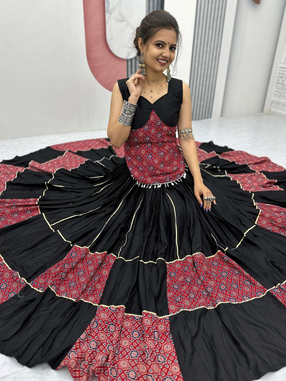 Superior Black Printed Cotton Navratri Special Lehenga Choli
