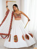 Pleasant White Gamthi Work Rayon Traditional Lehenga Choli With Dupatta