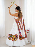 Pleasant White Gamthi Work Rayon Traditional Lehenga Choli With Dupatta