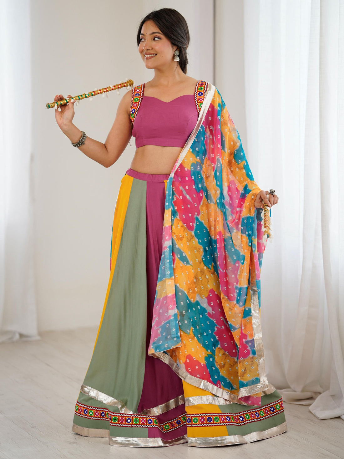 Noteworthy Multi-Color Gamthi Work Rayon Navratri Special Lehenga Choli