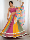 Noteworthy Multi-Color Gamthi Work Rayon Navratri Special Lehenga Choli