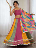 Noteworthy Multi-Color Gamthi Work Rayon Navratri Special Lehenga Choli
