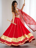 Lavish Red Rayon Navratri Special Lehenga With Gamthi Work Choli