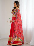 Lavish Red Rayon Navratri Special Lehenga With Gamthi Work Choli