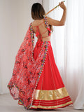 Lavish Red Rayon Navratri Special Lehenga With Gamthi Work Choli