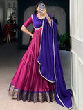 Lovable Pink Zari Weaving Border Silk Traditional Gown With Dupatta