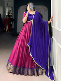 Lovable Pink Zari Weaving Border Silk Traditional Gown With Dupatta