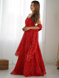 Stylish Red Bandhej Print Chiffon Festive Wear Anarkali Gown With Dupatta
