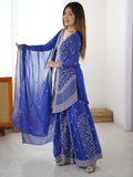 Magnetic Blue Sequins Georgette Festive Wear Palazzo Suit With Dupatta