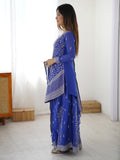 Magnetic Blue Sequins Georgette Festive Wear Palazzo Suit With Dupatta