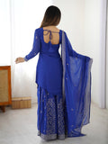 Magnetic Blue Sequins Georgette Festive Wear Palazzo Suit With Dupatta