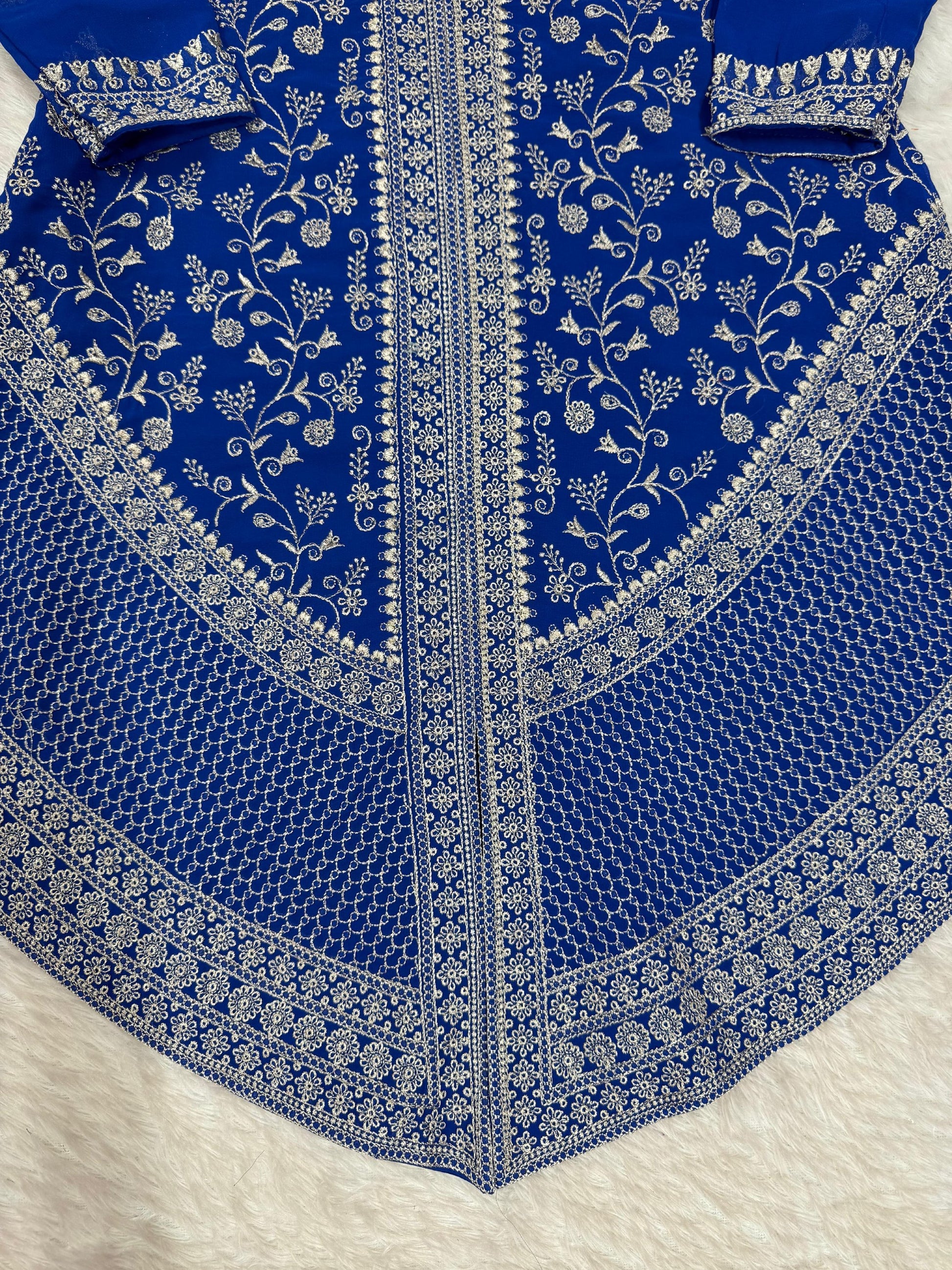 Magnetic Blue Sequins Georgette Festive Wear Palazzo Suit With Dupatta