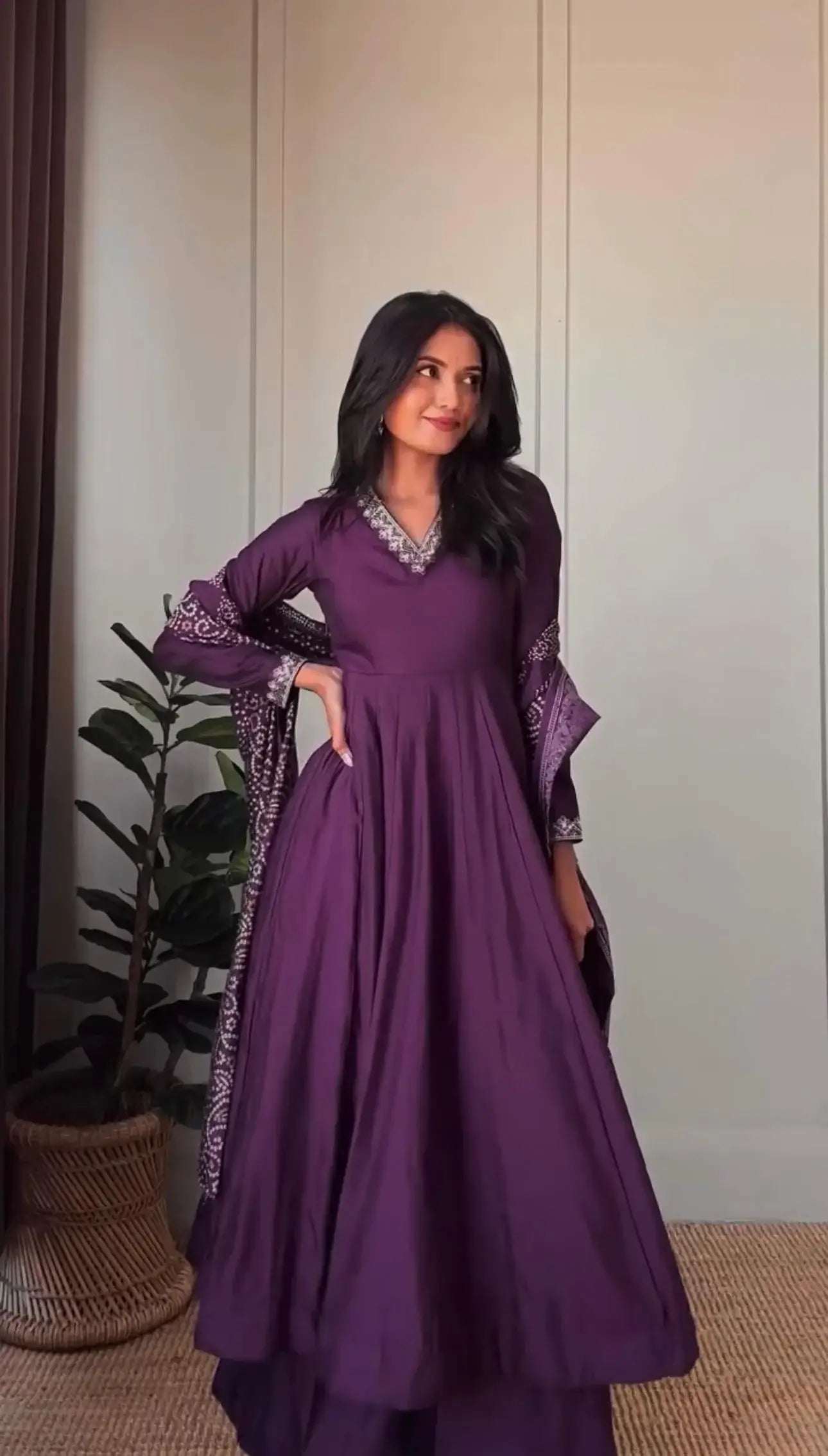 Amazing Purple Sequins Work Silk Festivals Wear Palazzo With Dupatta