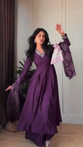Amazing Purple Sequins Work Silk Festivals Wear Palazzo With Dupatta