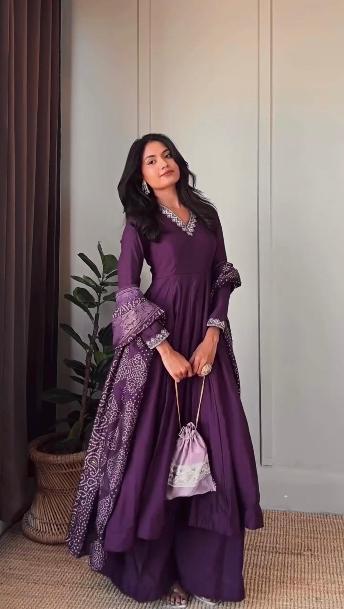 Amazing Purple Sequins Work Silk Festivals Wear Palazzo With Dupatta