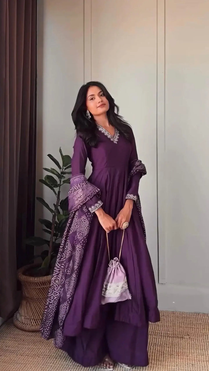 Amazing Purple Sequins Work Silk Festivals Wear Palazzo With Dupatta