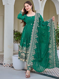 Adorable Green Embroidered Silk Festival Wear Anarkali Pant Suit With Dupatta