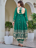 Adorable Green Embroidered Silk Festival Wear Anarkali Pant Suit With Dupatta