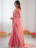 Fabulous Peach Lace Border Silk Designer Saree With Blouse