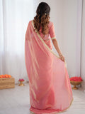 Fabulous Peach Lace Border Silk Designer Saree With Blouse